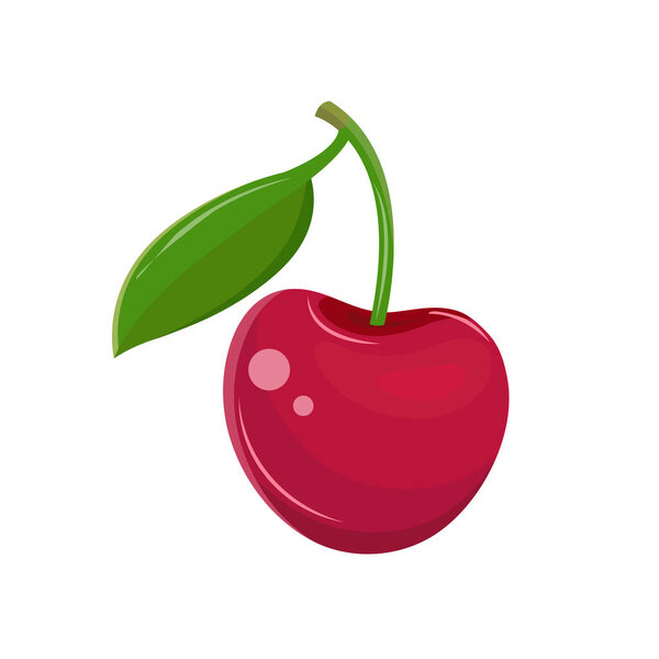 Красная вишня в векторе на белом фоне. Садовая ягода с листом на стебле. Милые фрукты. Икона ягод. Векторная иллюстрация
.