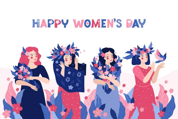 Boldog Női Napot Vízszintes Sablon Egy Tavaszi Bannerhez Kártyához Poszterhez — Stock Vector