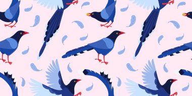 Kusursuz desenli Tayvan mavisi saksağan. Tayvan ve Asya 'daki egzotik kuşların geçmişi. Urocissa caerulea. Şirin mavi çizgi film kuşu. İskandinav tarzında elle çizilmiş düz çizim