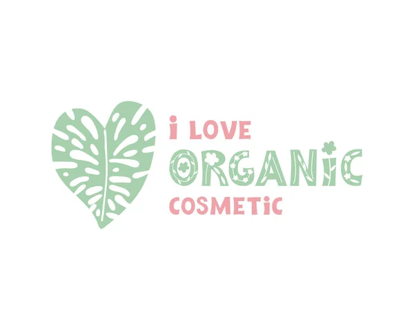 Logo Love Organic Cosmetics Pink Green Lettering White Background Green — Stock Vector