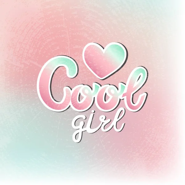 Cool Girl Lettrage Plat Dessiné Main Avec Grand Cœur Inscription — Image vectorielle