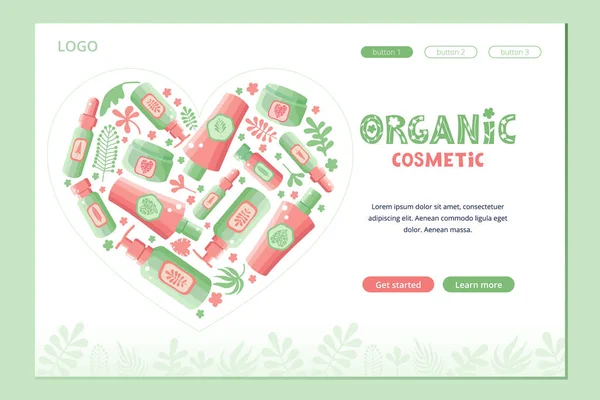 Landing Page Para Publicidade Cosméticos Naturais Plantas Ervas Design Modelo —  Vetores de Stock