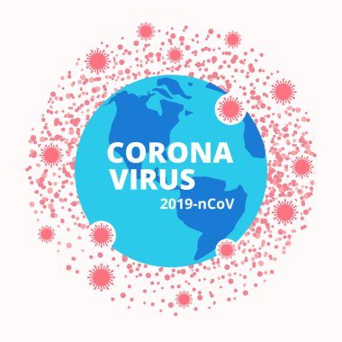 Roman Coronavirus 2019-Ncov. Globe 'a virüs bulaşmış. Dünya koronavirüs karantinası. Virüs enfeksiyonu riski. Dünyadaki viral salgın. Koronavirüs logosu. Havada uçan bakteriler.