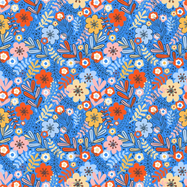 Fleurs Forêt Prairie Motif Sans Couture Dessiné Main Fond Abstrait — Image vectorielle