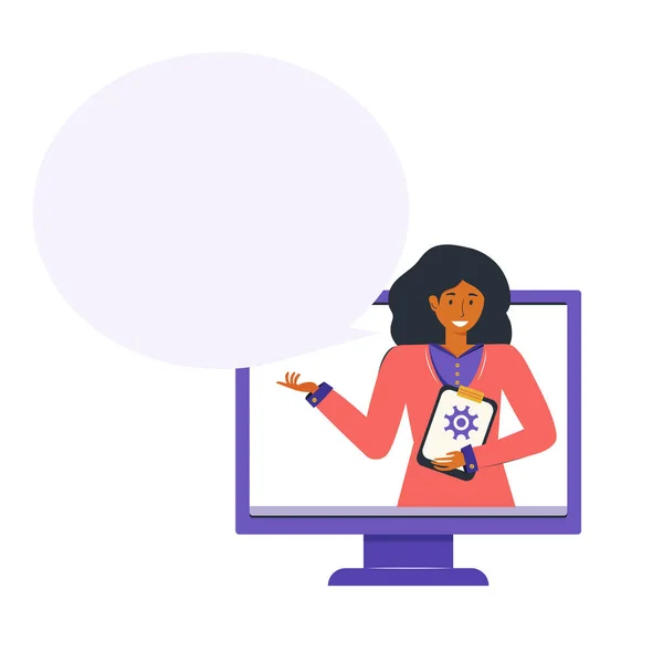 Konsult Tillhandahåller Teknisk Support Onlineapplikation Fjärrsupporttjänst Kvinnlig Operatör Som Talar — Stock vektor
