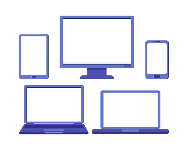 Conjunto Maquetes Vetoriais Dispositivos Monitor Computador Laptop Tablet Smartphone Com — Vetor de Stock