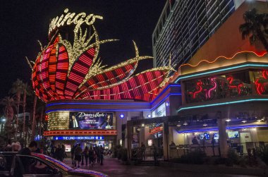 Ünlü Flamingo Hotel ve Casino gece Las Vegas, Nevada Las Vegas, Nevada, ABD - 15 Kasım 2017: görünümünü