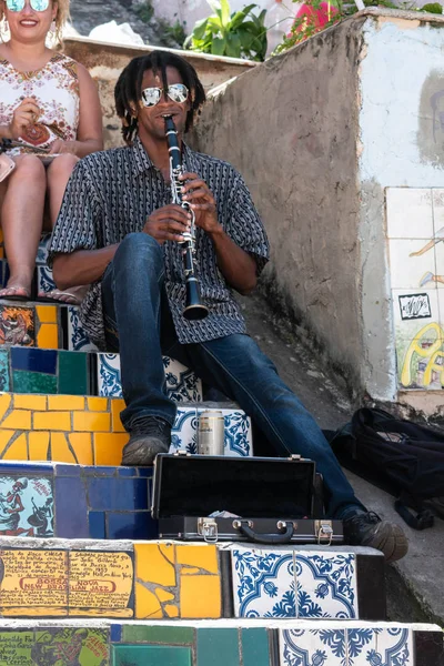 Rio Janeiro Brasilien Oktober 2019 Musiker Spielt Klarinette Bei Escadaria — Stockfoto