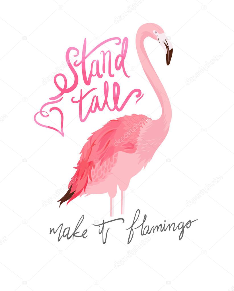 typography slogan with flamingo illustration