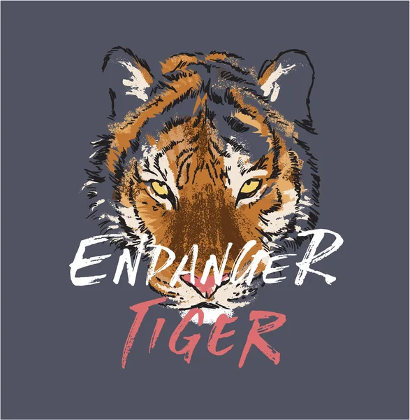 Slogan Perigo Com Ilustração Tigre — Vetor de Stock