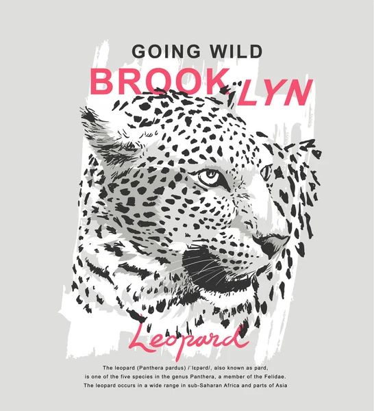 Brooklyn Slogan Ilustracji Wektorowych Leopard — Wektor stockowy