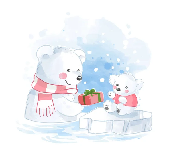 Rodzina Niedźwiedzi Polarnych Obecną Ilustracją — Wektor stockowy