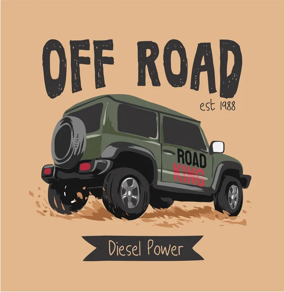 Slogan Road Com 4X4 Rodas Caminhão Ilustração — Vetor de Stock