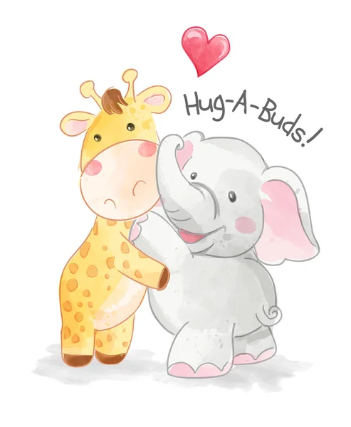 Cute Animal Friends Hug Each Other Illustration — стоковый вектор