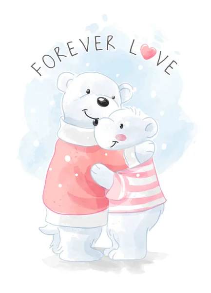 Cute Beruang Kutub Keluarga Memeluk Ilustrasi - Stok Vektor