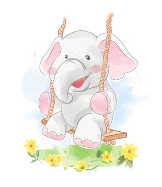 Tahta salıncakta sallanan fil çizimi