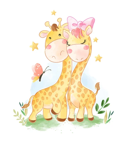 Zeichentrickfilm Giraffe Paar Illustration — Stockvektor