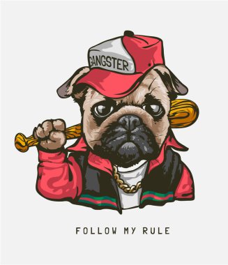 Gangster kostümlü Pug Dog 'la Kural Sloganımı takip edin 