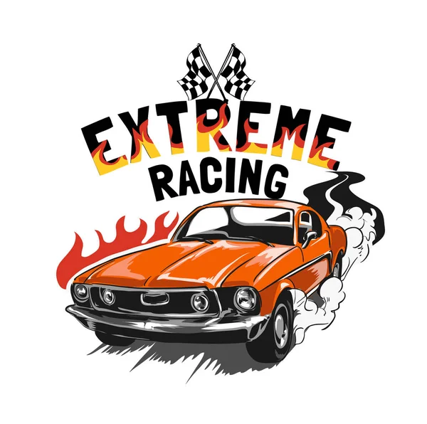 Slogan Met Vintage Race Auto Illustratie — Stockvector