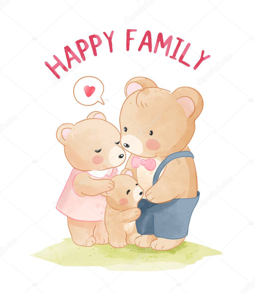 Happy Bear Family Cartoon Illustration 