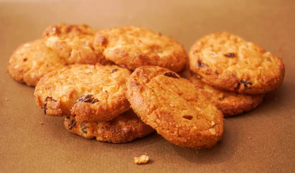 Freshly baked cookies with raisins and cashew nuts