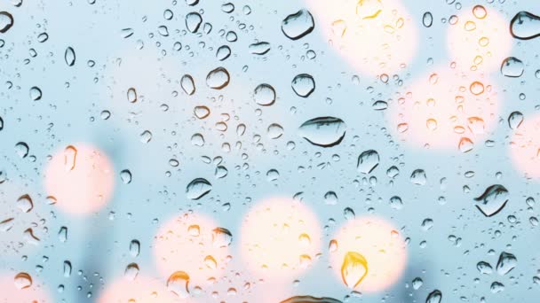 Water Drops Glass Window Bokeh Lights — Stock Video
