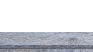 Perspektif beton zemin ya da beton raf masası, beyaz arka planda izole edilmiş. İç görünüm ürünleri ve web sayfası için.