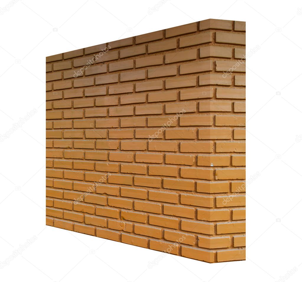 Brick wall perspective isolated on white background.