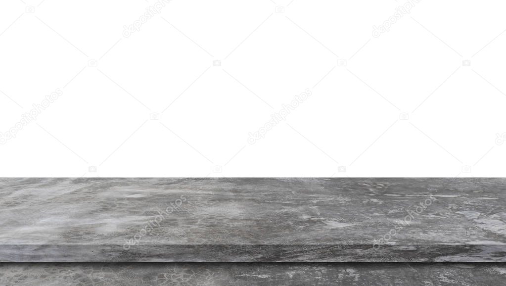 Perspective cement floor or concrete shelf table, isolated on a white background. For interior display products and web page.