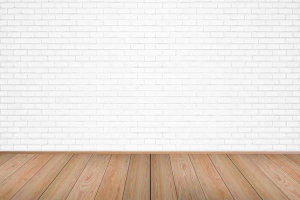 Salon Vide Avec Plancher Bois Fond Mural Briques Peintes Blanc — Photo