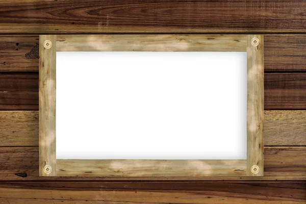 Prázdný Dřevěný Rám Visící Pozadí Dřevěných Desek Design Retro Stylu — Stock fotografie