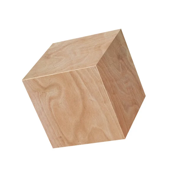 Forme Géométrique Bois Cube Isolé Sur Fond Blanc — Photo