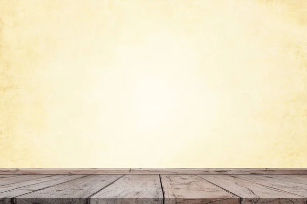 Prázdné Dřevěné Podlahy Světle Žluté Pastelové Barvy Pozadí Pro Váš — Stock fotografie