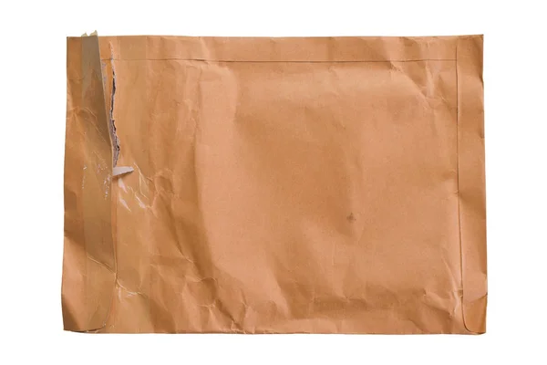 Kahverengi Yırtık Kağıt Zarf Beyaz Arkaplanda Izole — Stok fotoğraf