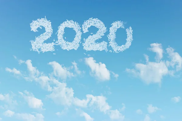 2020 Επιγραφή Σύμβολο Στο Μπλε Ουρανό Φόντο Άσπρα Σύννεφα — Φωτογραφία Αρχείου