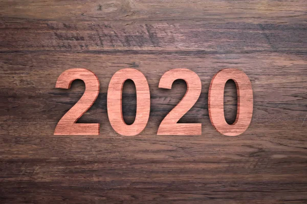 Símbolo do número de madeira 2020 Design em um fundo de textura de madeira — Fotografia de Stock