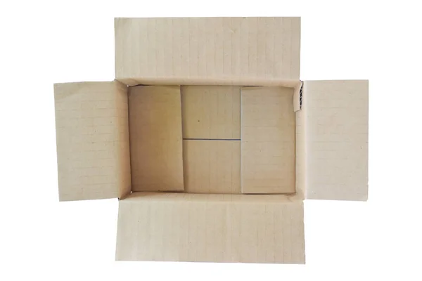 Відкрита Картонна Коробка Ізольована Білому Тлі Вид Зверху — стокове фото