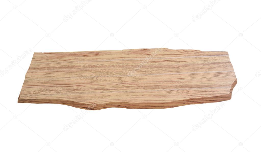 Brown pine wood board isolated on white background.