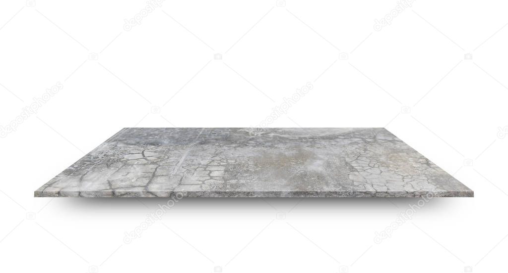 Empty concrete shelves table isolated on white background. For product display or design