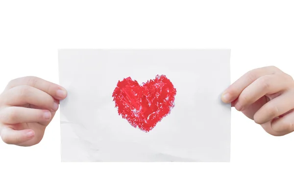 Papel Fixação Mão Crianças Com Desenho Símbolo Coração Por Batom — Fotografia de Stock