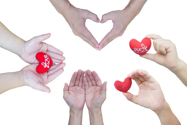 Set Cuore Mano Diversa Isolato Sfondo Bianco Oggetto Con Percorso — Foto Stock