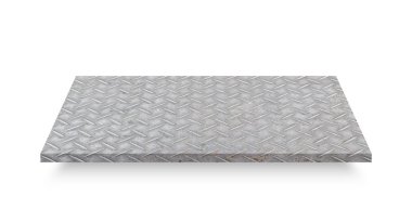 Beyaz arka planda izole edilmiş elmas çelik plaka perspektifi. Kırpma yolu ile nesne