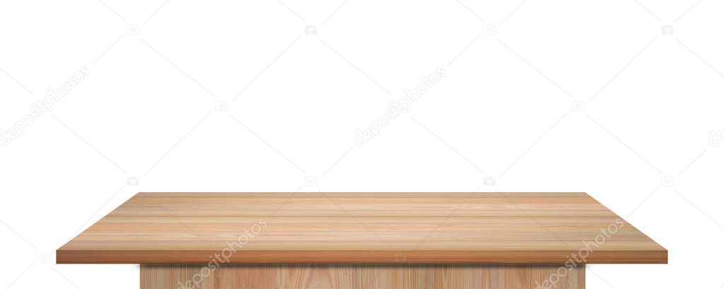 Empty wooden table top isolated on white background. with clipping path.