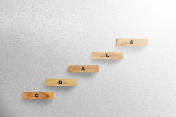 Wooden Stair Shape Word Goals Increasing Business Concept — 图库照片