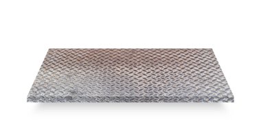 Beyaz arka planda izole edilmiş elmas çelik plaka perspektifi. Kırpma yolu ile nesne