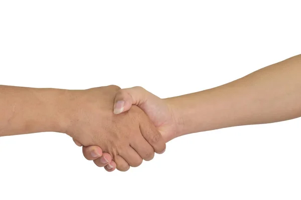 商业握手的概念 两个男人在白色的背景上相互握手 带有裁剪路径 — 图库照片