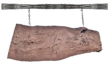 Beyaz zemin üzerinde asılı ahşap işaretler. 