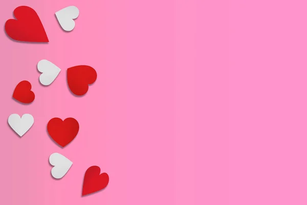 Kalpler Pembe Arka Planda Sevgililer Günü Konsepti — Stok fotoğraf
