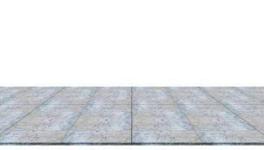 Görüntü veya model ürün için beyaz arkaplanda boş beton döşeme izole edildi.