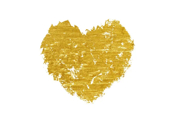 Pinsel Goldenes Herz Auf Weißem Hintergrund Gestaltungselement Für Valentinen — Stockfoto